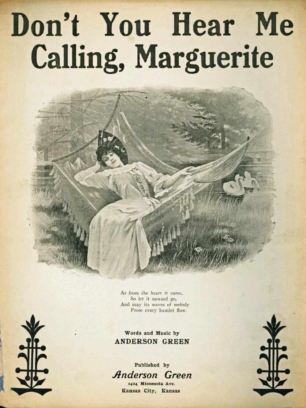 DON'T YOU HEAR ME CALLING, MARGUERITE- by Anderson Green -11X14  Sheetmusic 1915